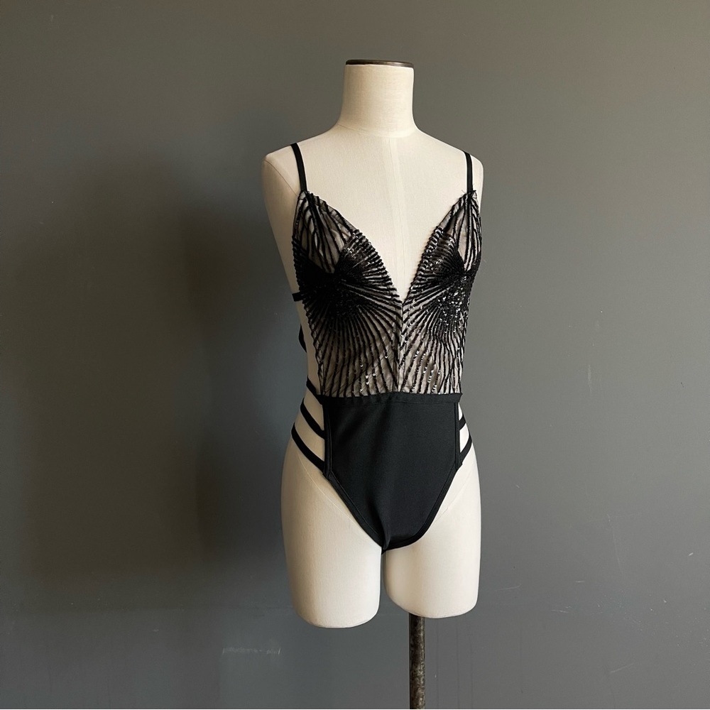 Sheer Sequin Mesh Bodysuit Mob Wife Siren Quiet Luxury Glam Old Money Bodycon